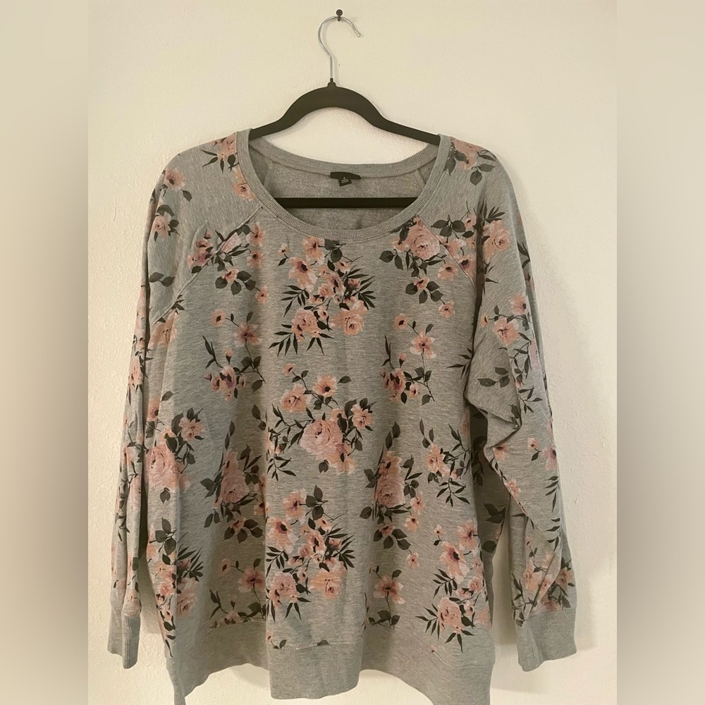 Torrid Floral Gray Sweatshirt with Pink Accents